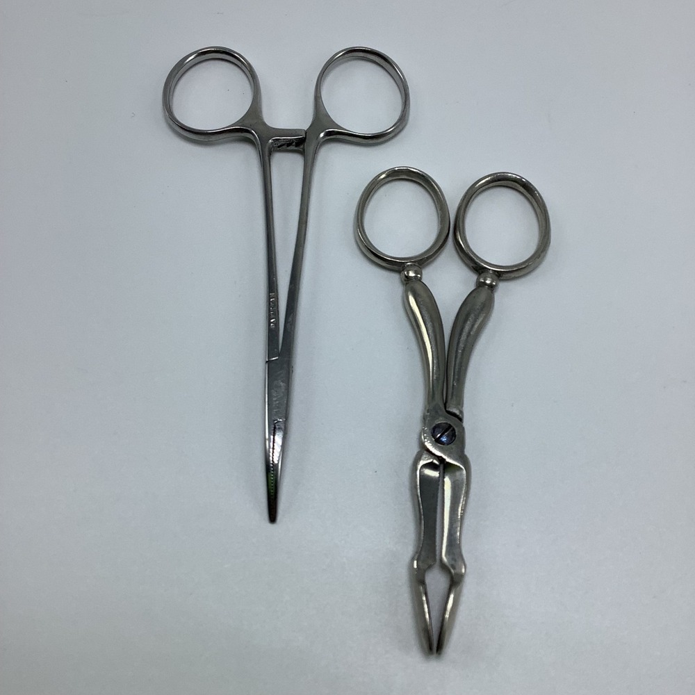 2 Vintage Clamps Merit Stainless Medical Forceps & Other